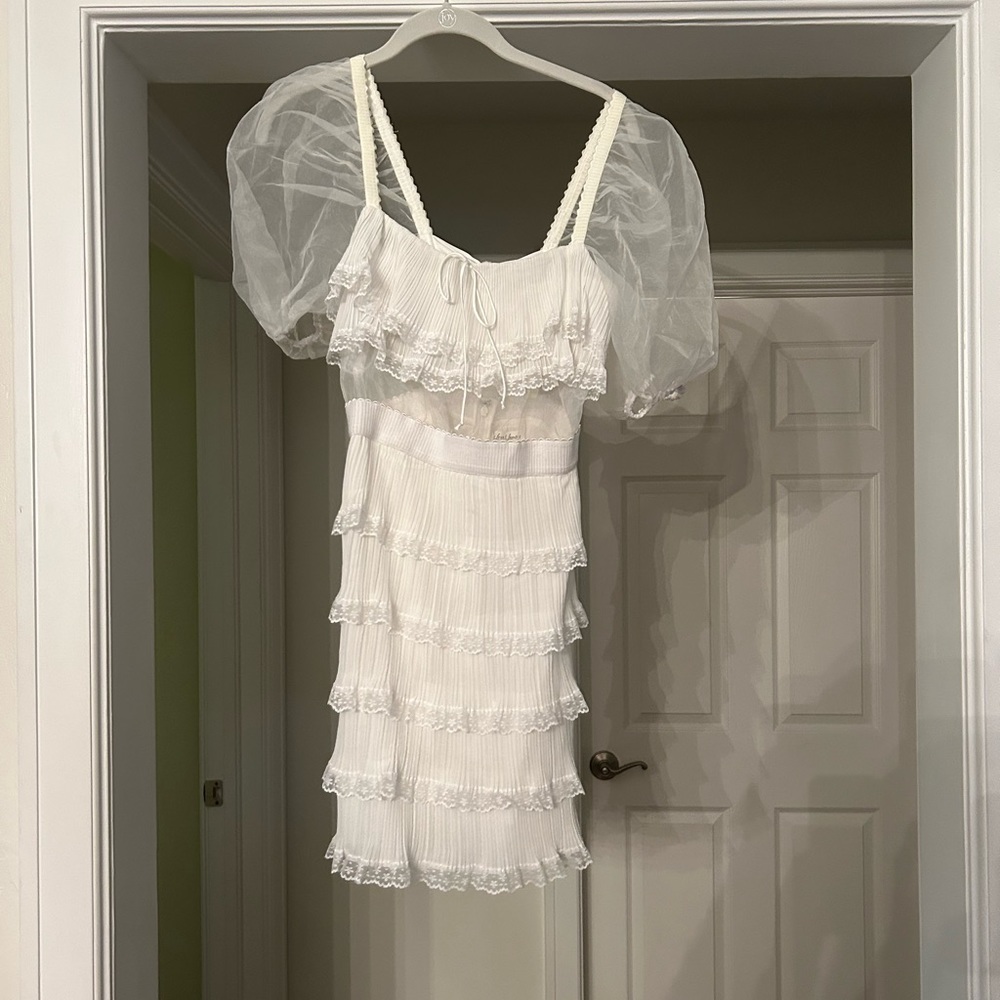 For love and lemons puff sleeve tier ruffle dress